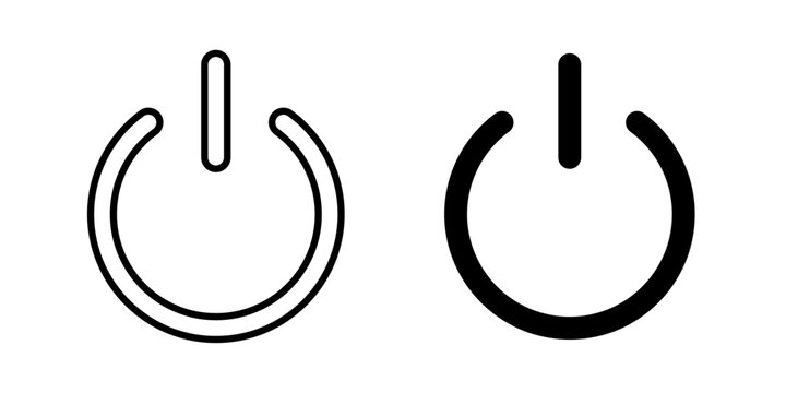 Power button icon in stroke and solid fill styles, isolated on white background. Ideal for system controls, device interfaces, and on/off actions.