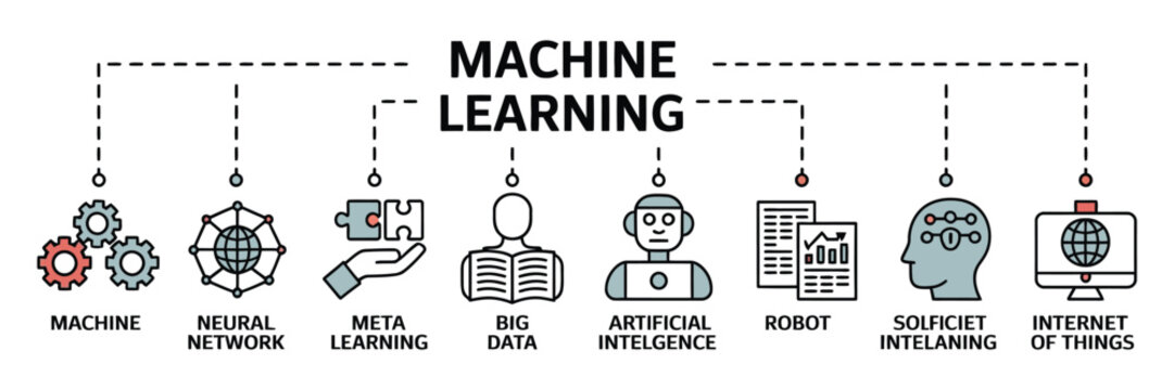 Machine learning infographic icons for artificial intelligence concept