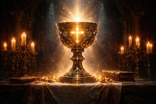 Mythical grail associated with Christ and mystical lore in medieval legends