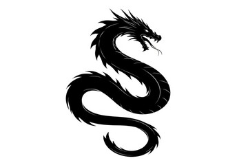 Fototapeta premium Stylized serpentine dragon silhouette in black with a clean white backdrop