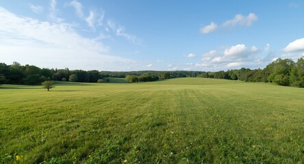 Fototapeta premium Spacious empty area with serene outdoor green pasture