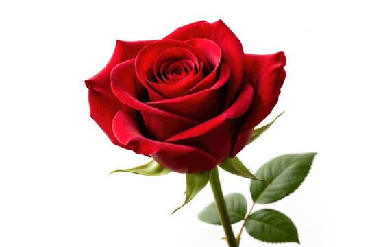 An elegant ruby rose positioned against a bright white background