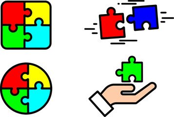 Fototapeta premium flat vector puzzle pieces and hand interaction icons set