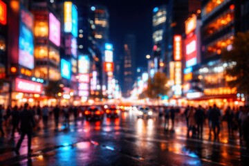 Obraz premium Bright vibrant nightscape with blurred city lights and energetic urban atmosphere