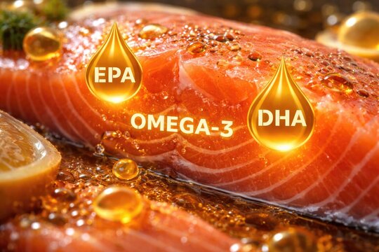 Macro shot of fresh salmon illustrating health properties of EPA and DHA omega three fatty acids