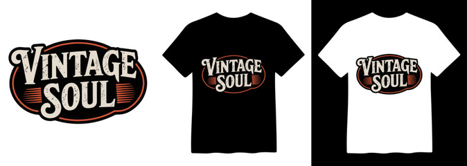 Vintage Soul text logo, a retro-inspired brown and cream typography design for apparel, t-shirts, and merchandise branding. Classic distressed vector graphic. © Mix
