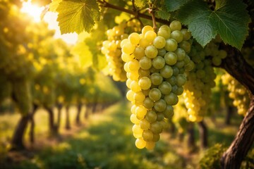Fototapeta premium Vine with fresh grapes glowing on a warm sunny afternoon