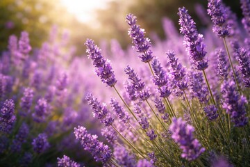 Fototapeta premium Fragrant lavender plants flourishing under bright sunlight