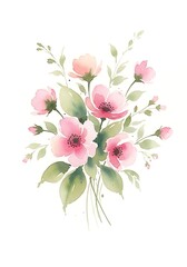Fototapeta premium A delicate bouquet of pink flowers and green leaves arranged in a charming floral display on a white surface, mm (50).jpg