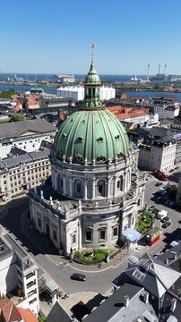 Aerial view of Frederik&rsquo;s Church (Marble Church) dome and surrounding cityscape in Copenhagen
