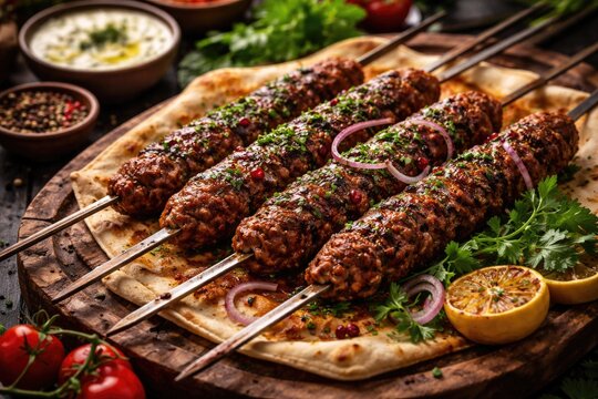 Mediterranean grilled lula kebab served with fresh aromatic herbs