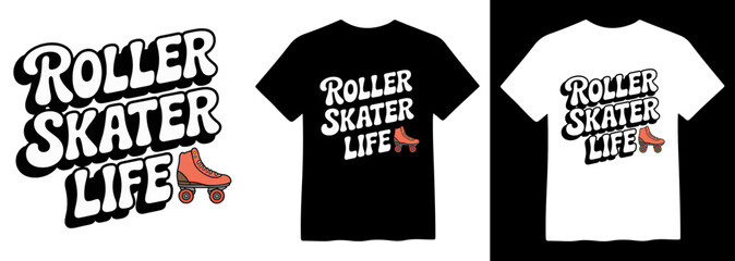 Retro Roller Skater Life vector graphic, vintage roller skate illustration, groovy typography design, ideal for t-shirt prints and merchandise © Mix