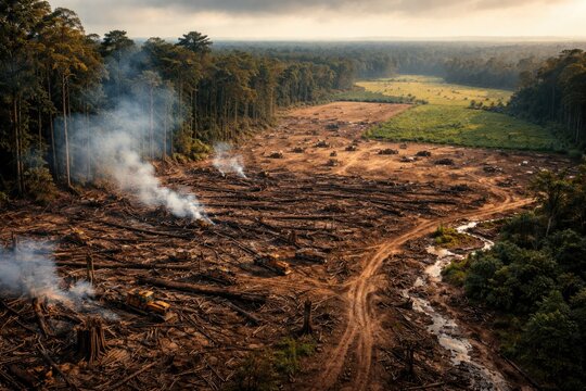 Environmental impact of illegal rainforest logging with land conversion for pasture and crops