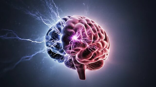 Brain with epilepsy seizure activity, neural storm, lighting effect