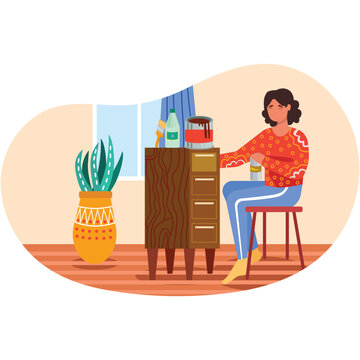 Woman repair and craft create furniture vector