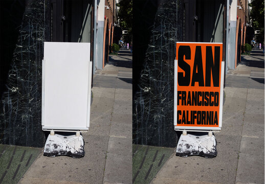 Sidewalk A-frame Sign Stands on San Francisco Street