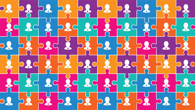 Colorful people puzzle pattern representing teamwork diversity connection social network concept seamless jigsaw background vector illustration for collaboration and community design