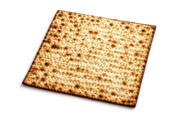 Fototapeta premium Traditional matzah unleavened bread with textured surface isolated on white background design element
