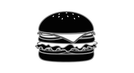 Fototapeta premium A detailed illustration of a hamburger with sesame seed bun and lettuce.