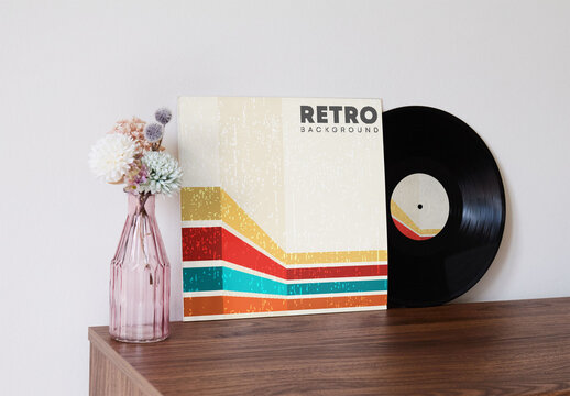 Vinyl Jacket or cover and label Record. PSD Mockup