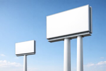 Fototapeta premium White pylon signs with clear sky background and space for text input
