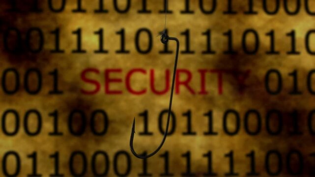 Security Concept With Fishing Hook Over Text Symbolizing Phishing Scam