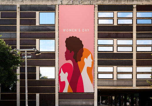 White Storefront vertical Sign Mockup at Building Facade