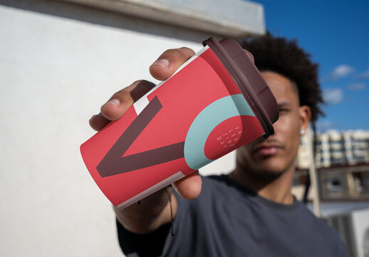 Eco-friendly Cup with lid for Takeaway Needs. PSD Template Mockup.