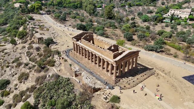 Tight Aerial orbit closing in on Ancient Greek architecture at Agrigento