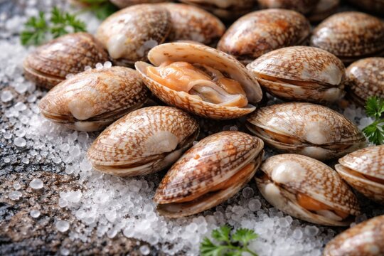 Close Up of Fresh Lala Shellfish with Sea Salt
