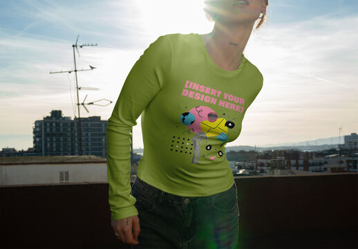 Women's fitted long-sleeved t-shirt mockup