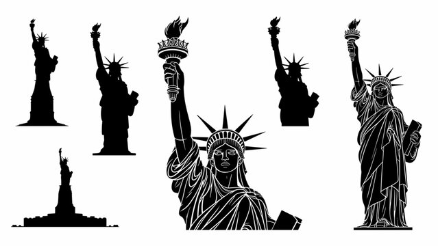 Statue of Liberty Silhouette Set &ndash; New York Landmark Black Vector Collection