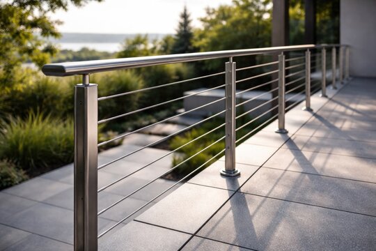 Contemporary stainless steel outdoor railing design with sleek modern style