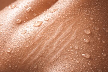 Fototapeta premium Macro shot of skin with visible moisture and texture emphasizing benefits in stretch mark care