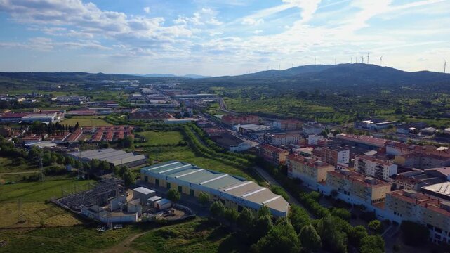 industrial estate area with wind turbines in Plasencia