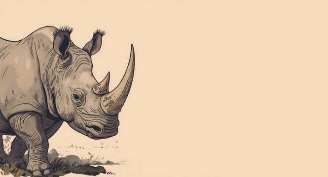 Stylized wild rhino illustrations with exaggerated horns and humor