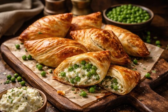 Traditional Maltese pastizzi stuffed with creamy ricotta and fresh peas
