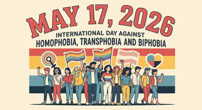 International Day Against Homophobia Transphobia and Biphobia diverse group illustration isolated on background