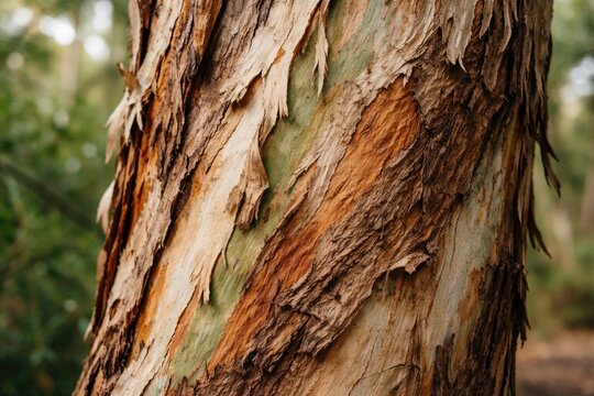 Close perspective of detailed bark designs on Australian Eucalypt tree with natural texture focus in nature photography
