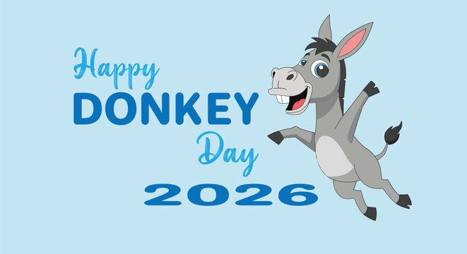 Cute Cartoon Donkey Day Greeting Card with 2026