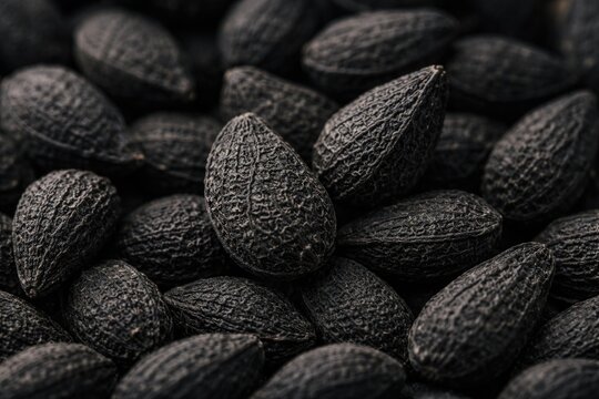 Close up shot of black cumin seeds highlighting seed structure