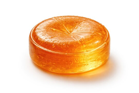 Close up of a throat relief lozenge with plain white background