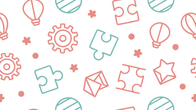 Colorful seamless pattern with kids activity puzzle pieces and stars
