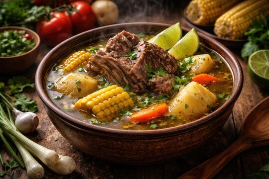 Classic Colombian style beef broth with fresh ingredients