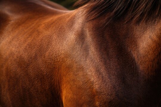 Close-up shot capturing the textures of a brown equine's coat
