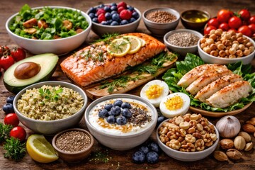 Obraz premium Diabetic friendly foods loaded with protein omega 3 and essential nutrients
