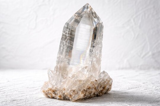 High resolution Lemurian crystal stone with white textured background
