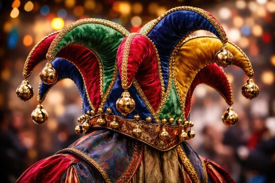 Lively fool's cap adorned with multiple small metallic bells