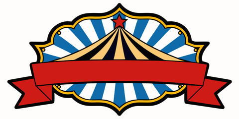 Obraz premium Vintage carnival frame with tent and blank red banner, vector