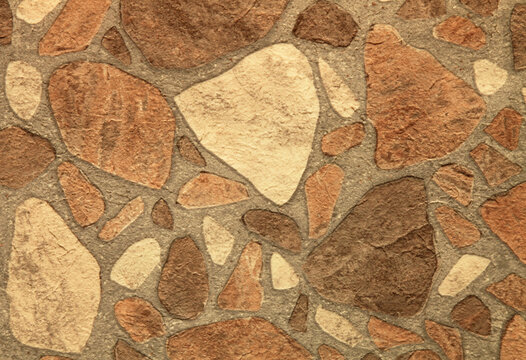 Linoleum with textured pattern, backdrop. PVC flooring with pattern that imitates stonework. Surface with imitation of scattered stones on a gray background. Artificial covering with stones pattern